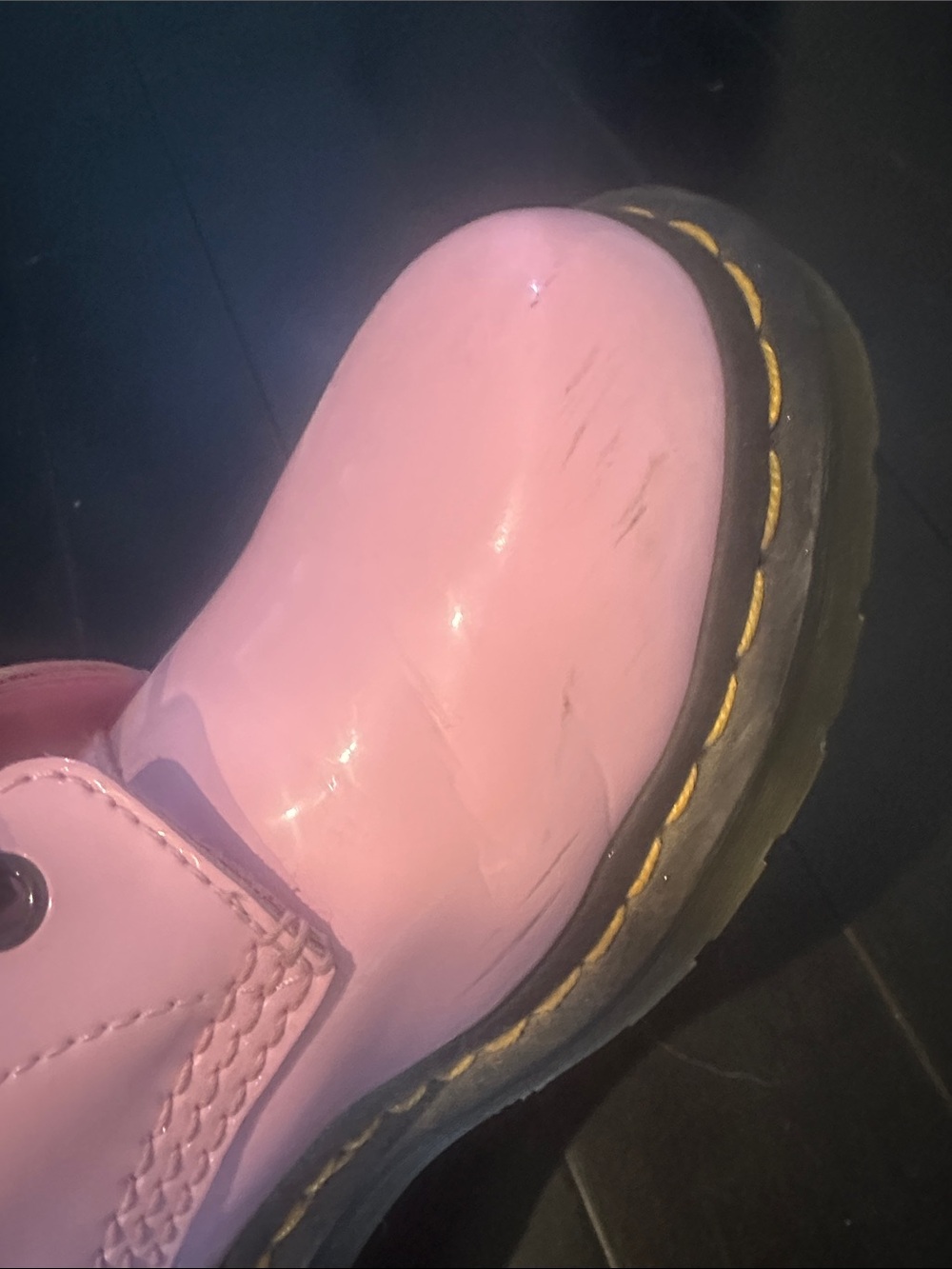 Dr. Martens Pink Patent Leather Lace-Up Combat Boots - Picture 4 of 6